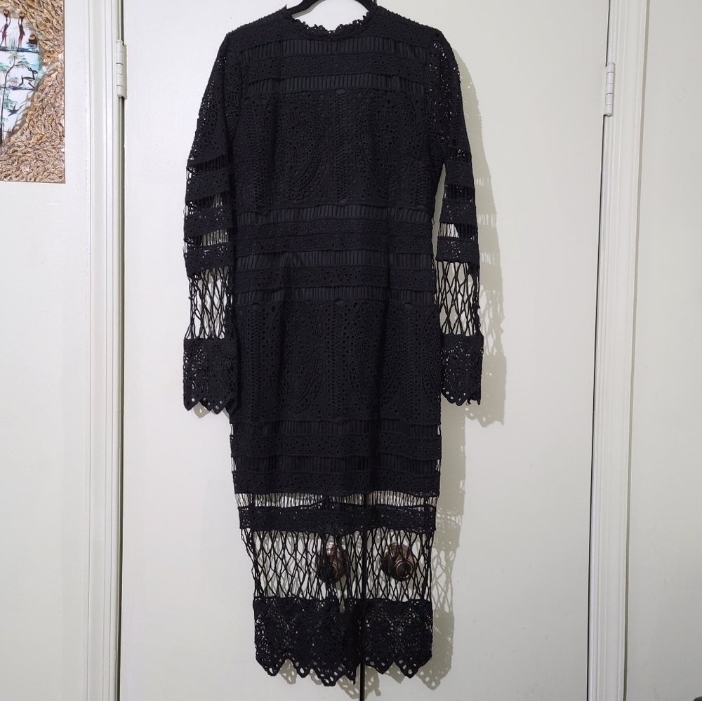 Boohoo Black Lace Panelled Midi Dress